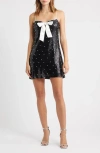Emerald Sundae Sequin & Faux Pearl Cocktail Minidress In Black