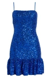 Emerald Sundae Sequin Bubble Hem Minidress In Blue
