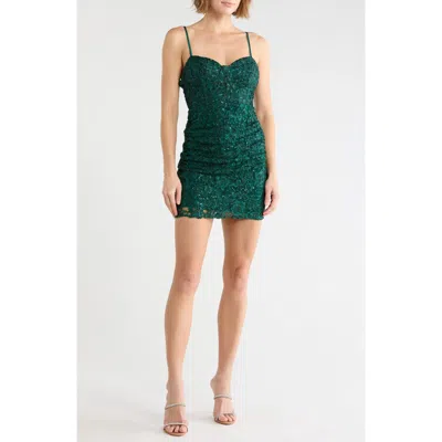 Emerald Sundae Sequin Lace Lace-up Body-con Dress In Hunter