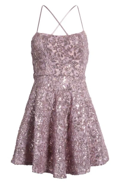 Emerald Sundae Sequin Skater Minidress In Purple