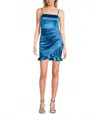 Emerald Sundae Square Neck Ruffle Hem & Cross Front Skirt Mini Dress In Sapphire In Blue