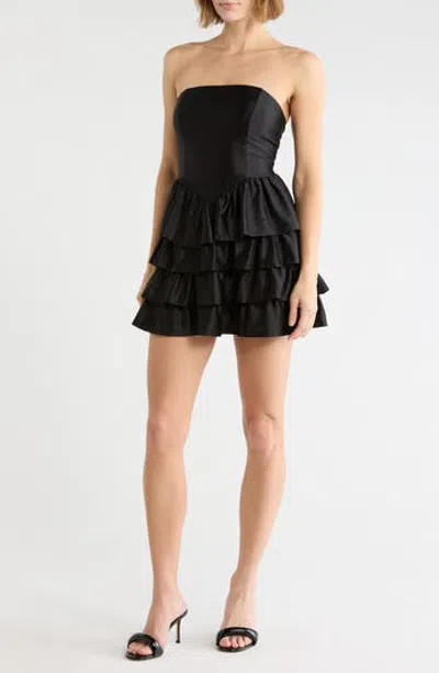 Emerald Sundae Strapless Glitter Tiered Minidress In Black