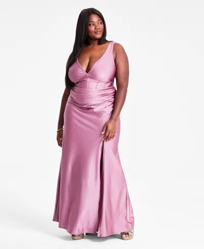 Emerald Sundae Trendy Plus Size Corset Lace-up-back Gown In Med Pink