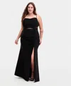 Emerald Sundae Trendy Plus Size Illusion-midriff Square-neck Gown In Black