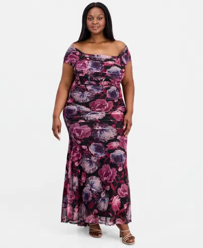 Emerald Sundae Trendy Plus Size Off-the-shoulder Mesh Dress In Multi