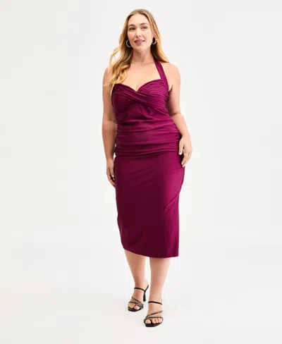 Emerald Sundae Trendy Plus Size Pleated Bodice Halter Midi Dress In Multi