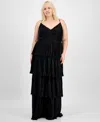 Emerald Sundae Trendy Plus Size Pleated Tiered Gown In Black