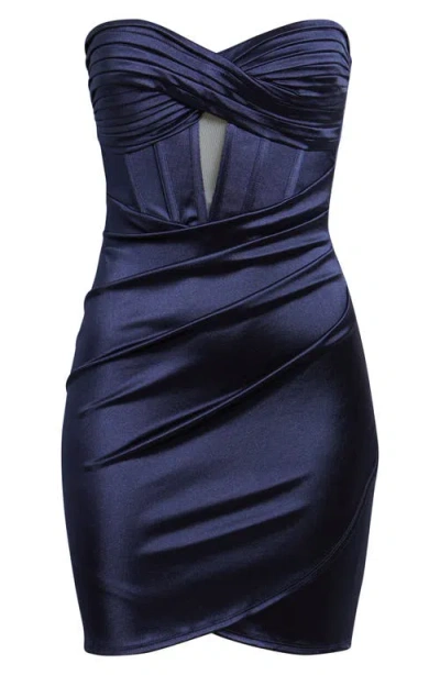 Emerald Sundae Twist Strapless Satin Minidress In Blue