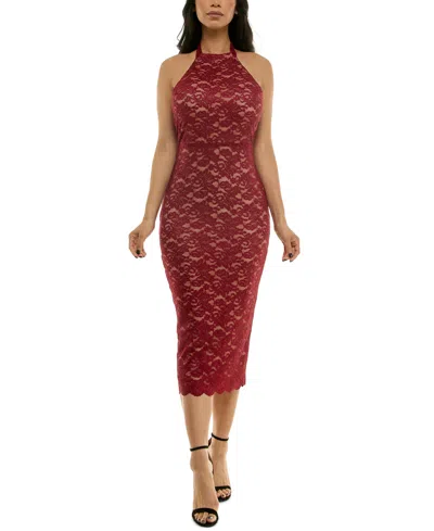 Emerald Sundae Women's Glitter Lace Bodycon Dress In Medium Red