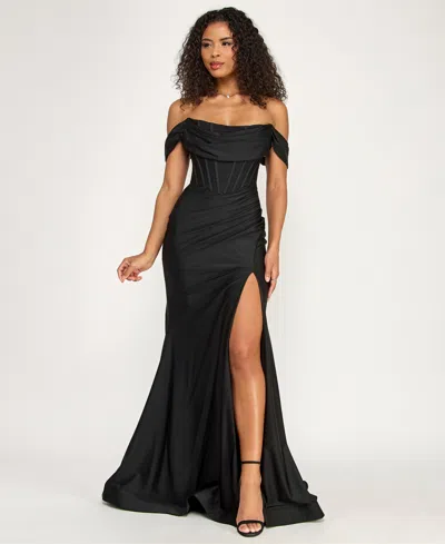 Emerald Sundae Women's Off Shoulder Corset Gown In Black