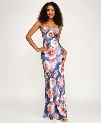 Emerald Sundae Women's Printed Sweetheart Neck Gown In Blue