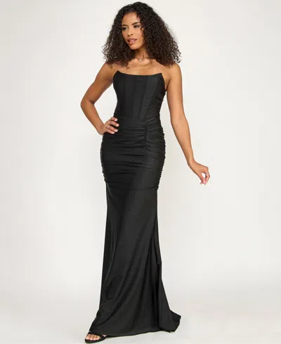 Emerald Sundae Women's Ruched Corset Gown In Black