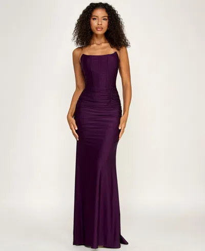 Emerald Sundae Women's Ruched Corset Gown In Purple