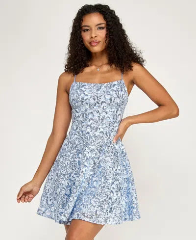 Emerald Sundae Women's Sequin Lace-up Back Short Dress In Blue