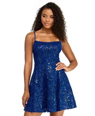 Emerald Sundae Women's Sequin Lace-up Back Short Dress In Blue
