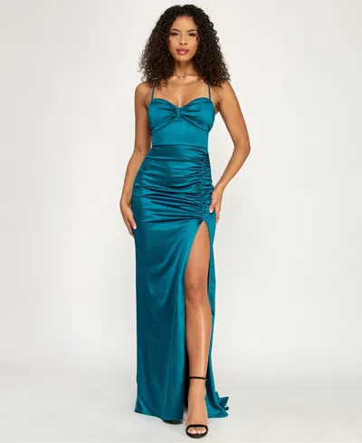 Emerald Sundae Women's Sweetheart Neck Ruched Gown In Multi