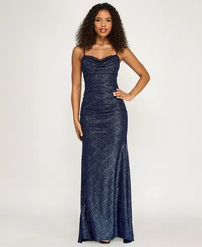 Emerald Sundae Women's Sweetheart Neck Ruched Gown In Blue