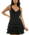 Emerald Sundae Juniors' Tiered Ruffle Corset Dress In Black