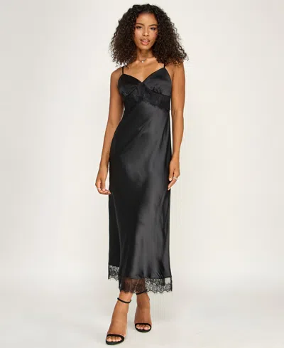 Emerald Sundae Women's V-neck Lace Slip Dress In Black