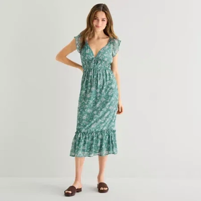 Emerald Sundae Womens Juniors Short Sleeve Floral Midi Maxi Dress In Green