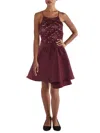 EMERALD SUNDAE WOMENS LACE GLITTER FIT & FLARE DRESS