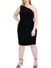 Emerald Sundae Trendy Plus Size One-shoulder Ruched Dress In Black