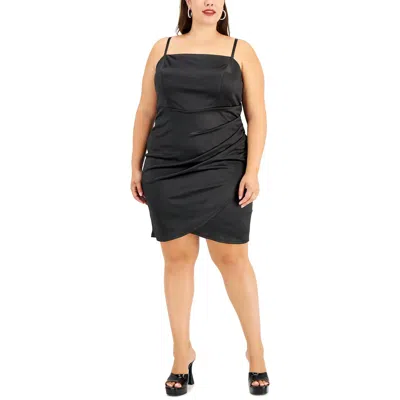 Emerald Sundae Womens Satin Gathered Bodycon Dress In Black