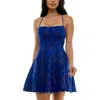 Emerald Sundae Juniors' Textured Square-neck Sleeveless Fit & Flare Dress In Blue