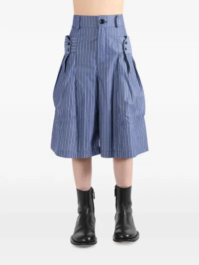 Emergency Room Vertical-stripe Pleated Shorts In Blue