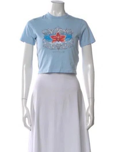 Pre-owned Emerging Designer - No Designer Code Graphic Print Crew Neck Crop Top W/ Tags In Blue