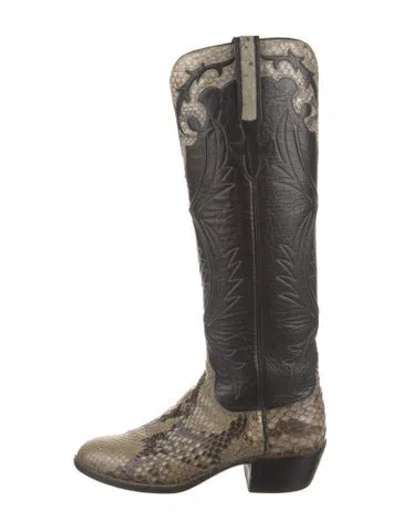 Pre-owned Emerging Designer - No Designer Code Leather Animal Print Riding Boots In Black