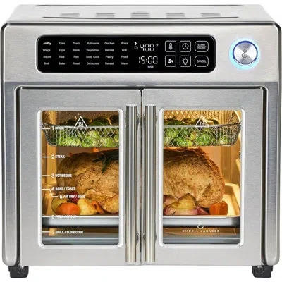 Emeril Lagasse Extra Large French Door Air Fryer Toaster Oven Combo, 25 Cooking Functions And Digital Controls, 7 A In Stainless Steel