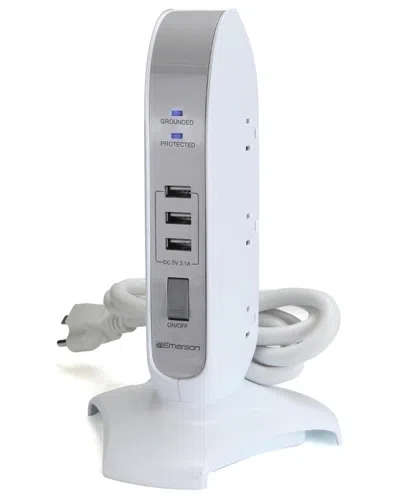 Emerson 5-outlet & Usb Charging Tower With Surge Protection In White