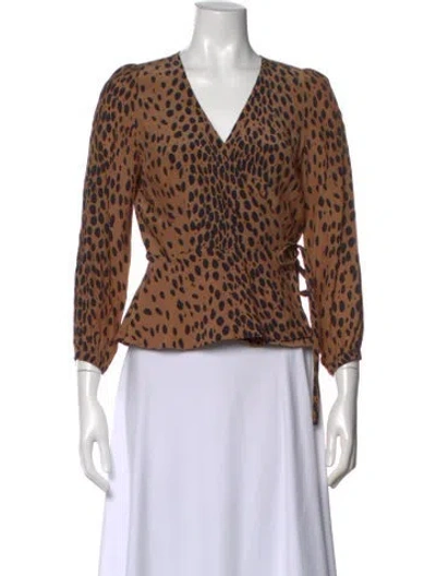 Pre-owned Emerson Fry Animal Print V-neck Blouse In Brown