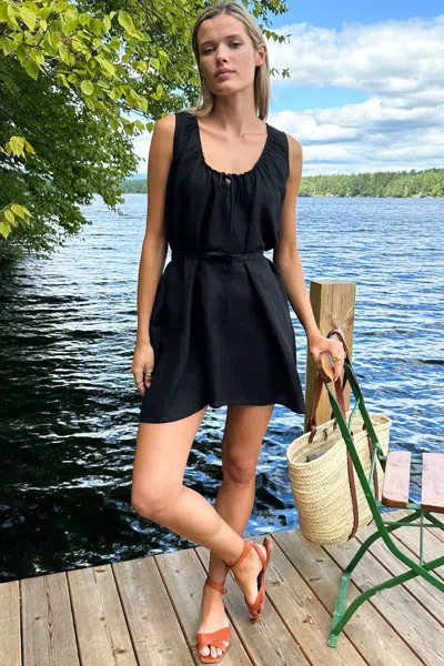 Emerson Fry Atelier Scoop Dress In Black Beauty Linen In Blue