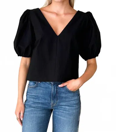 Emerson Fry Balloon Sleeve V Neck Top In Black Swan