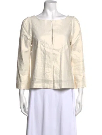 Pre-owned Emerson Fry Bateau Neckline Three-quarter Sleeve Top In Neutral