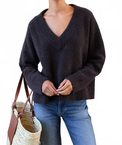 Emerson Fry Boxy Boucle V-neck Sweater In Dark Cocoa In Black