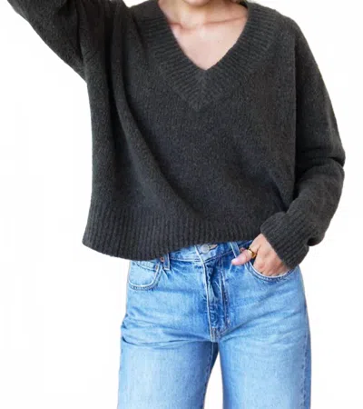 Emerson Fry Boxy Boucle V-neck Sweater In Olive Green In Gray