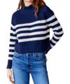 Emerson Fry Boxy Funnel Neck Sweater In Navy/ivory Stripe In Multi