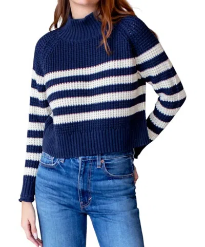 Emerson Fry Boxy Funnel Neck Sweater In Navy/ivory Stripe In Multi
