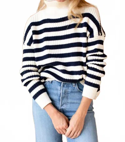 Emerson Fry Boxy Funnel Neck Sweater In Navy/ivory Stripe In Multi