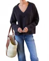 Emerson Fry Boxy V Neck Sweater In Dark Cocoa Boucle In Black