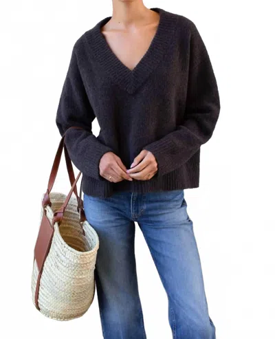 Emerson Fry Boxy V Neck Sweater In Dark Cocoa Boucle In Black