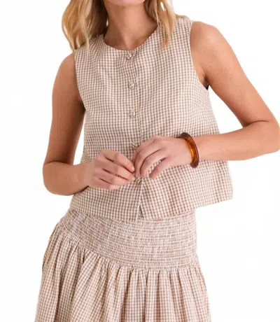 Emerson Fry Button Front Wide Hem Top In Cafe Check In Beige
