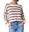 Emerson Fry Carolyn Long Sleeve Sweater In Mocha French Stripe Organic In Brown