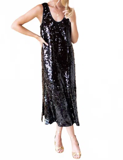 Emerson Fry Edie Scoop Midi Dress In Black Sequin