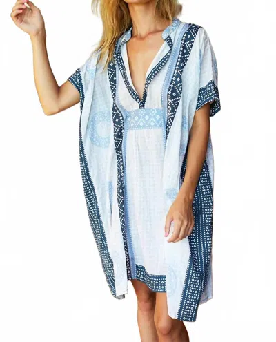 Emerson Fry Emerson Caftan Mini Dress In Cerulean Organic In Multi