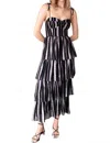 Emerson Fry Fitted Bodice Ruffle Dress In Black Lurex In Multi