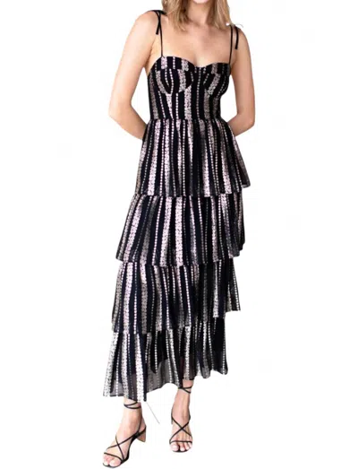 Emerson Fry Fitted Bodice Ruffle Dress In Black Lurex In Multi